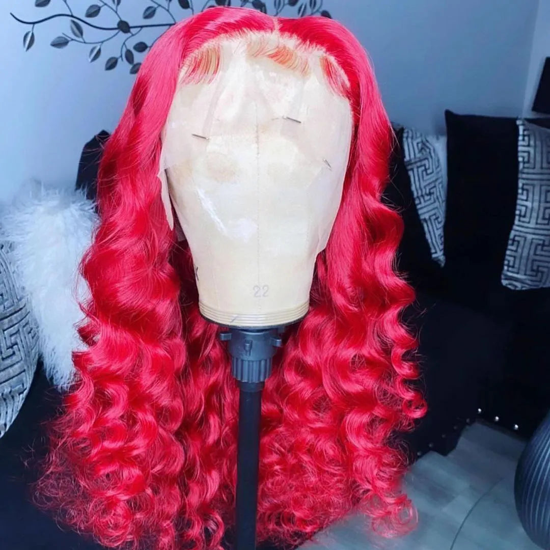Bright Pink Long Wavy Lace Frontal Wig With Baby Hair Free Part Glueless Lace Wigs Preplucked For Women Natural Hairline