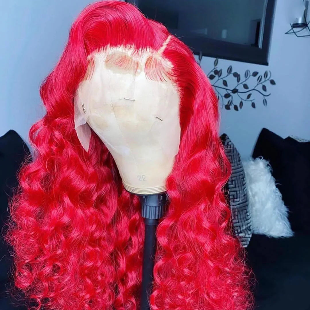 Bright Pink Long Wavy Lace Frontal Wig With Baby Hair Free Part Glueless Lace Wigs Preplucked For Women Natural Hairline