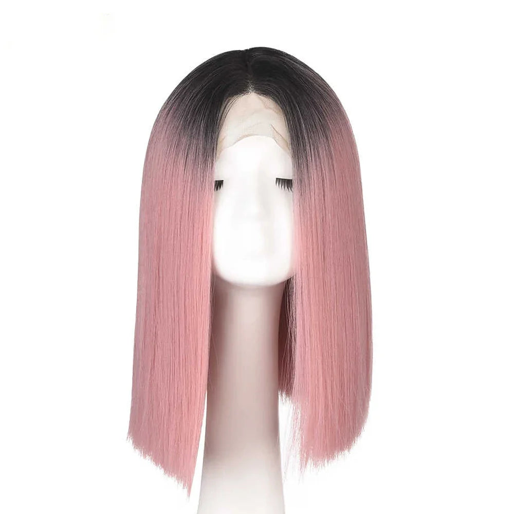 Staright Full Lace Human Hair Wigs Ombre Black Pink Pre Plucked Remy Hair With Baby Hair
