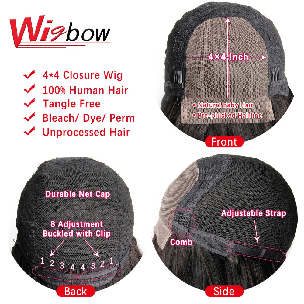 Short Kinky Curly Wig 4*4 Lace Closure Wig For Women Brazilian Human Hair Ombre Closure Wigs T1B 99J 30 Remy Hair Lace Wigs
