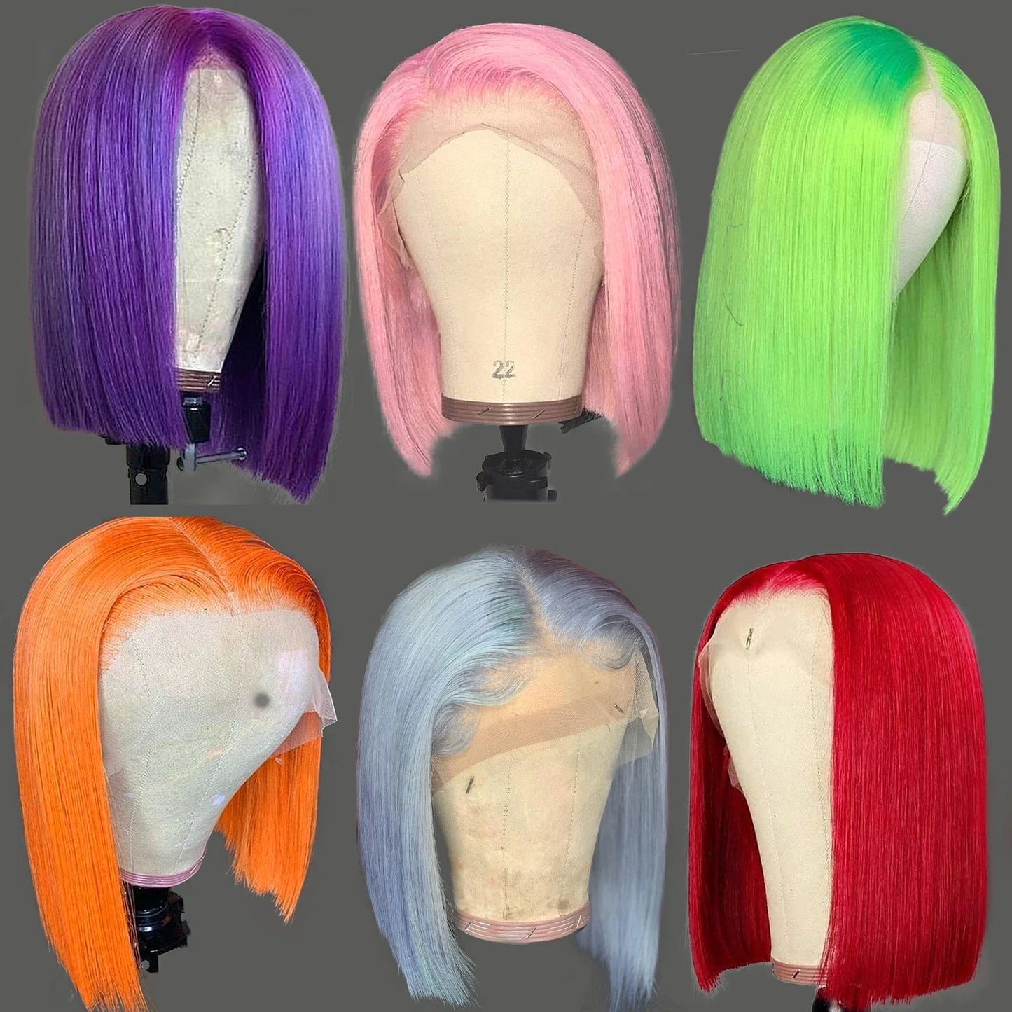 Colored Blue Grey Pink Bob Full Lace Human Hair Wigs Pre Plucked Remy Hair With Baby Hair