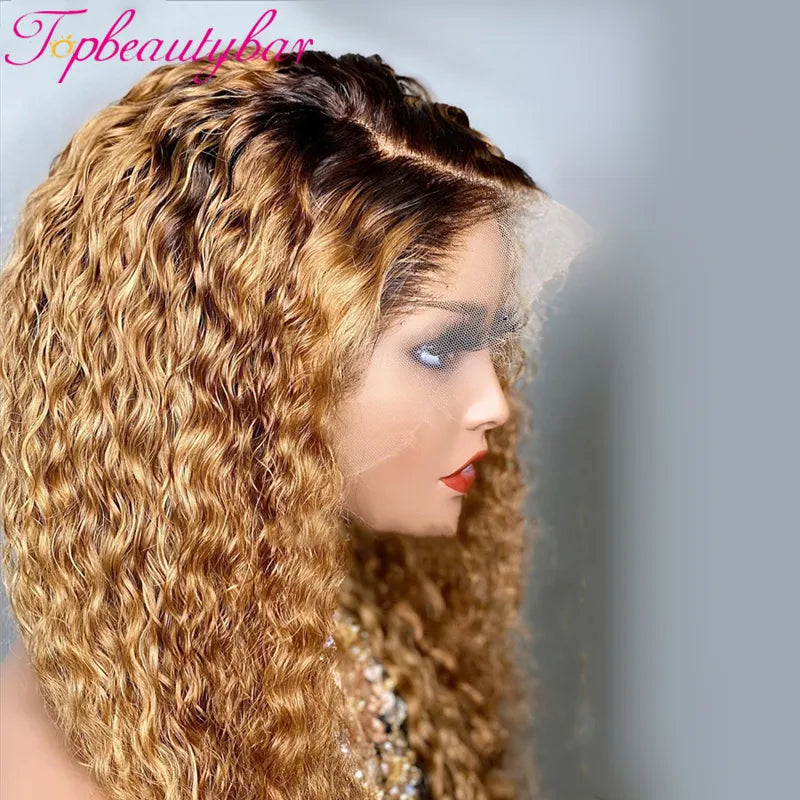 Topbeautybar Ombre Blonde 13X4 Lace Front Wigs 180% Curly Brown Brazilian Remy Lace Front Human Hair Wigs For Women Preplucked
