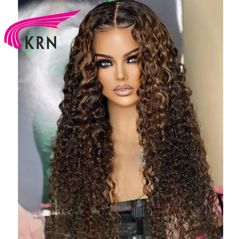 KRN Ombre Blonde Curly 4x4 Closure Wigs With Baby Hair  13x6 Lace Front Brazilian Hair Wigs Highlight Human Hair Wig For Women