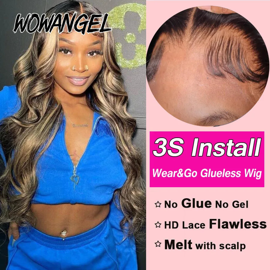 Wow Angel 1B27 Ombre Highlight 13x6 HD Lace Front Wigs Glueless Body Wave Pre plucked Ready to Wear Human Hair Wigs For Woman