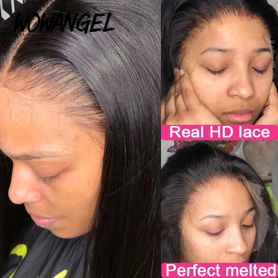 WOWANGEL HD Lace Frontal Wigs 13x4 Lace Frontal Human Hair Wig Melt Skins 250% Full Frontal Wigs Silky Straight Wigs For Woman