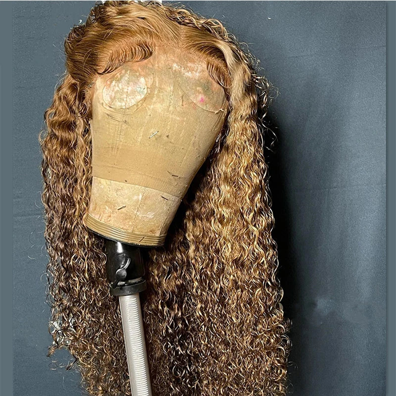 Long Glueless Highlight Ombre Blonde Kinky Curly 23A Grade Full Lace Wig For Black Women BabyHair European Human Hair Jewish