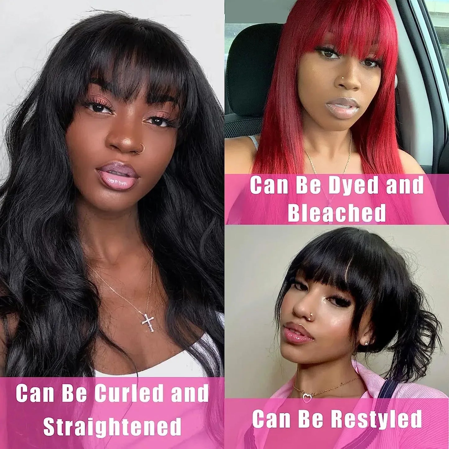 38 40 Inches Straight Full Machine Made Wig with Bangs Natural Human Hair Wig For Women Brazilian Remy Hair  Wig 250 Density