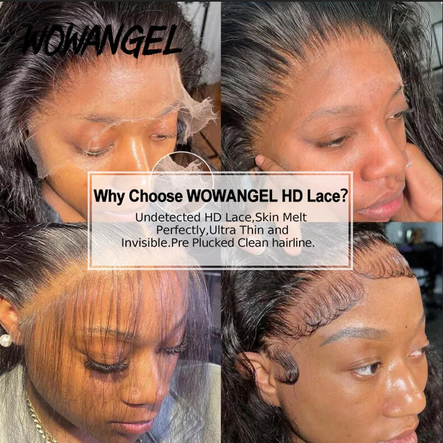 WOWANGEL HD Lace Frontal Wigs 13x4 Lace Frontal Human Hair Wig Melt Skins 250% Full Frontal Wigs Silky Straight Wigs For Woman