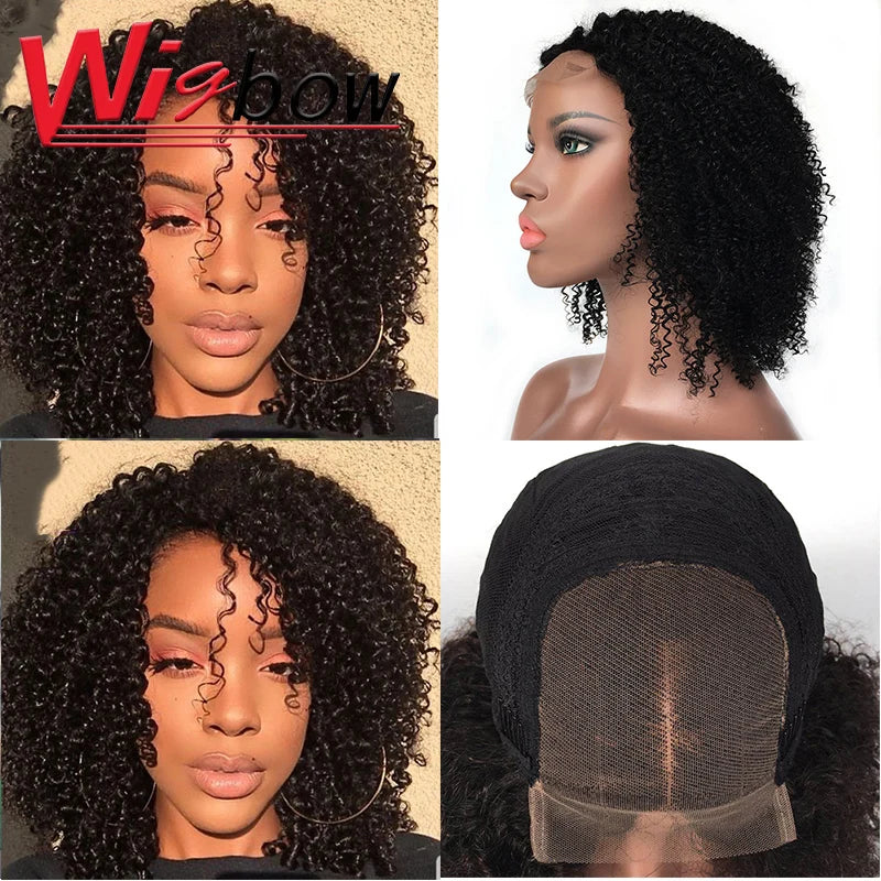 Short Kinky Curly Wig 4*4 Lace Closure Wig For Women Brazilian Human Hair Ombre Closure Wigs T1B 99J 30 Remy Hair Lace Wigs