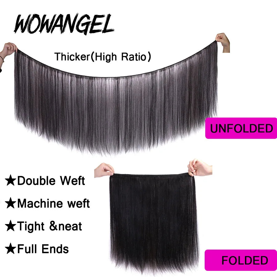 Wow Angel 2x6 HD Lace Closure with Bundles Human Hair Deep Parting Melt Skins 30 32inch Brazilian Straight Hair Extensions