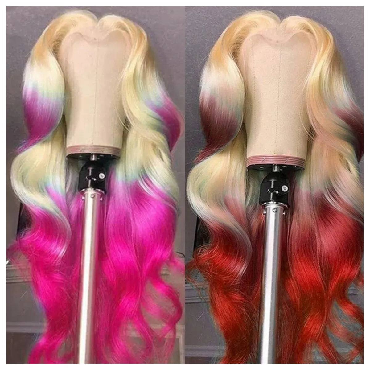 Pink Red Color Synthetic Body Wave Wig 30Inch Transparent 13X4 Lace Front Ombre Honey Blonde Cosplay Wigs For Black Women 180%
