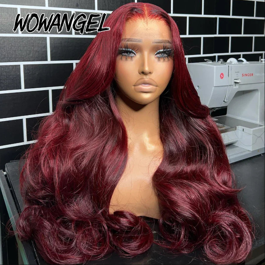 Wear&Go Pre Cut HD Lace Closure Wigs 250% 99J Burgundy Colored Body Wave Wigs 5x5 HD Transparent Lace Closure Human Hair Wigs