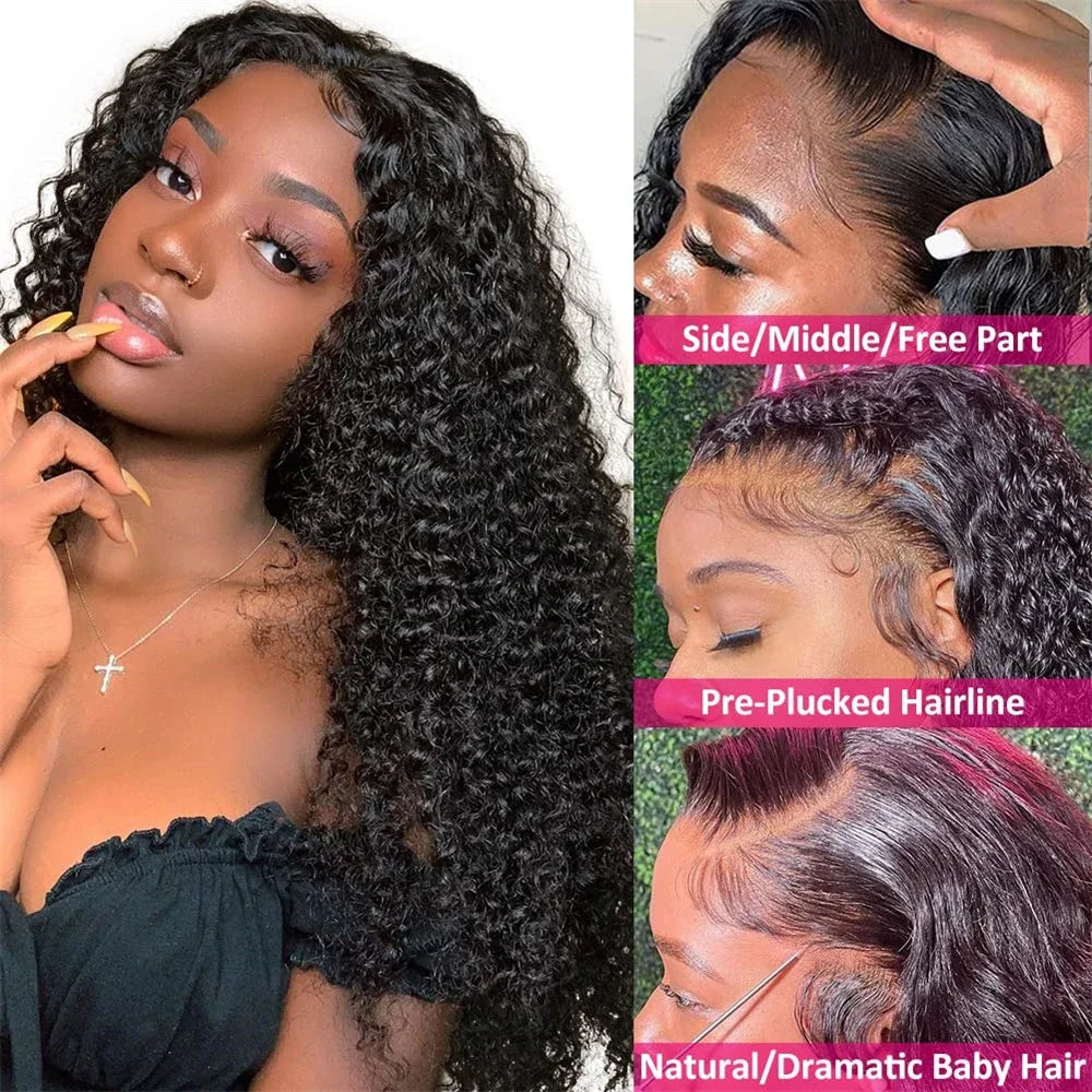 Kinky Curly Lace Wigs Natural Black Curly 13X4 Lace Front Wigs Highlight Ombre Brown Synthetic Wigs T Part Pre Plucked Baby Hair