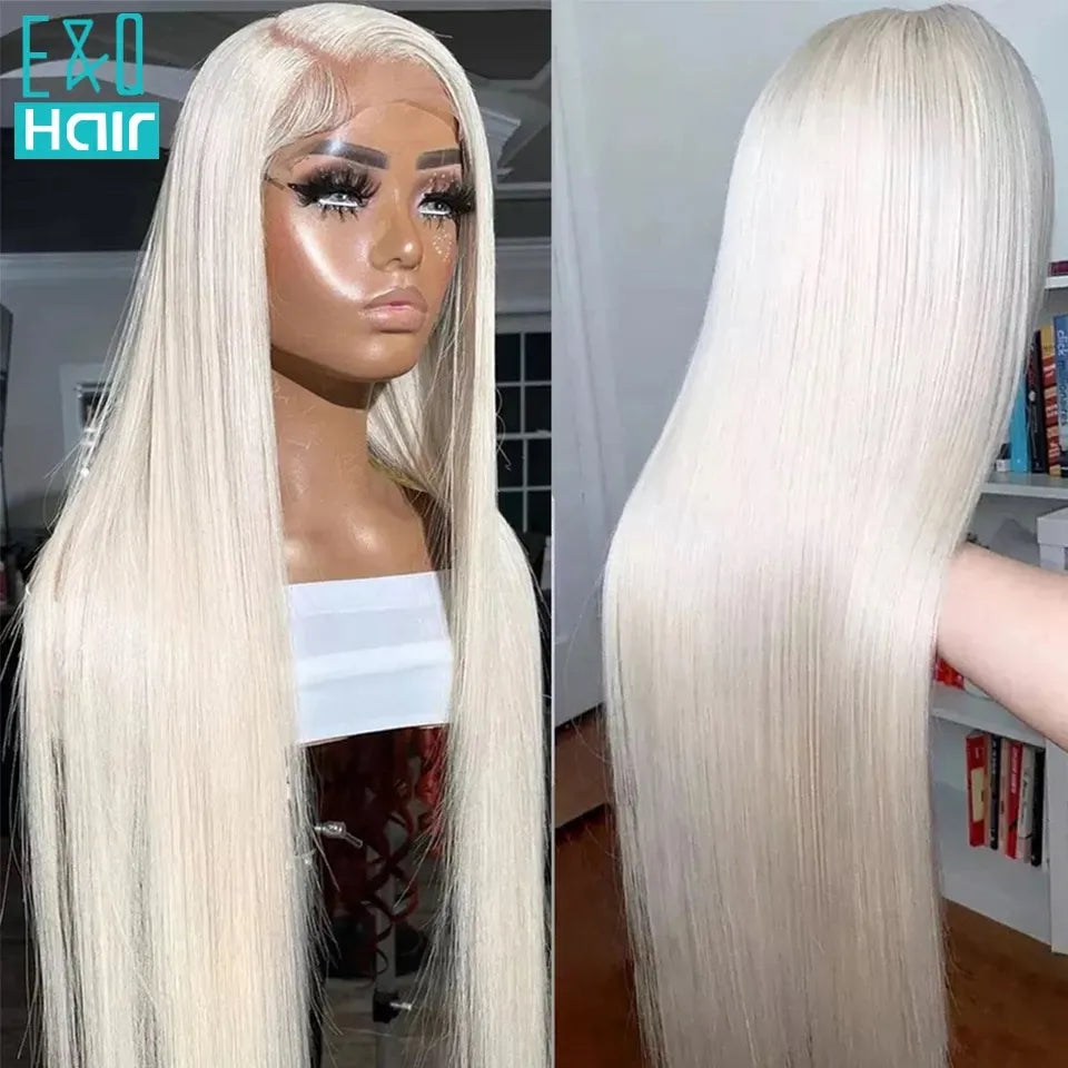 White Human Hair Wigs For Women Platinum Blonde Lace Front Wig Human Hair Straight Brazilian Remy Hair HD Transparent Lace Wigs
