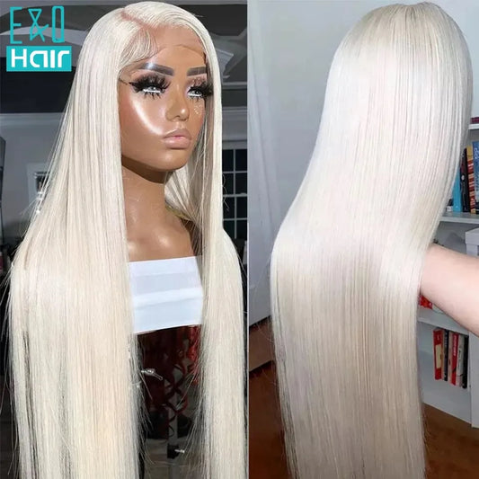 White Human Hair Wigs For Women Platinum Blonde Lace Front Wig Human Hair Straight Brazilian Remy Hair HD Transparent Lace Wigs