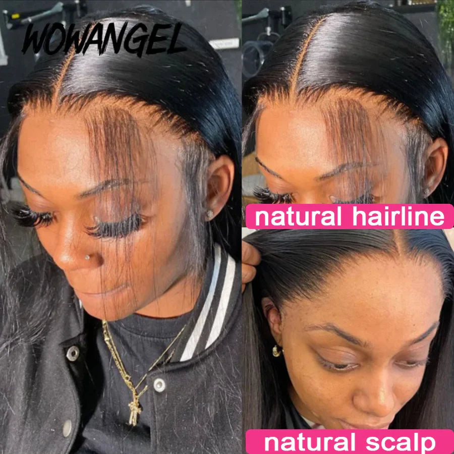 WOWANGEL HD Lace Frontal Wigs 13x4 Lace Frontal Human Hair Wig Melt Skins 250% Full Frontal Wigs Silky Straight Wigs For Woman