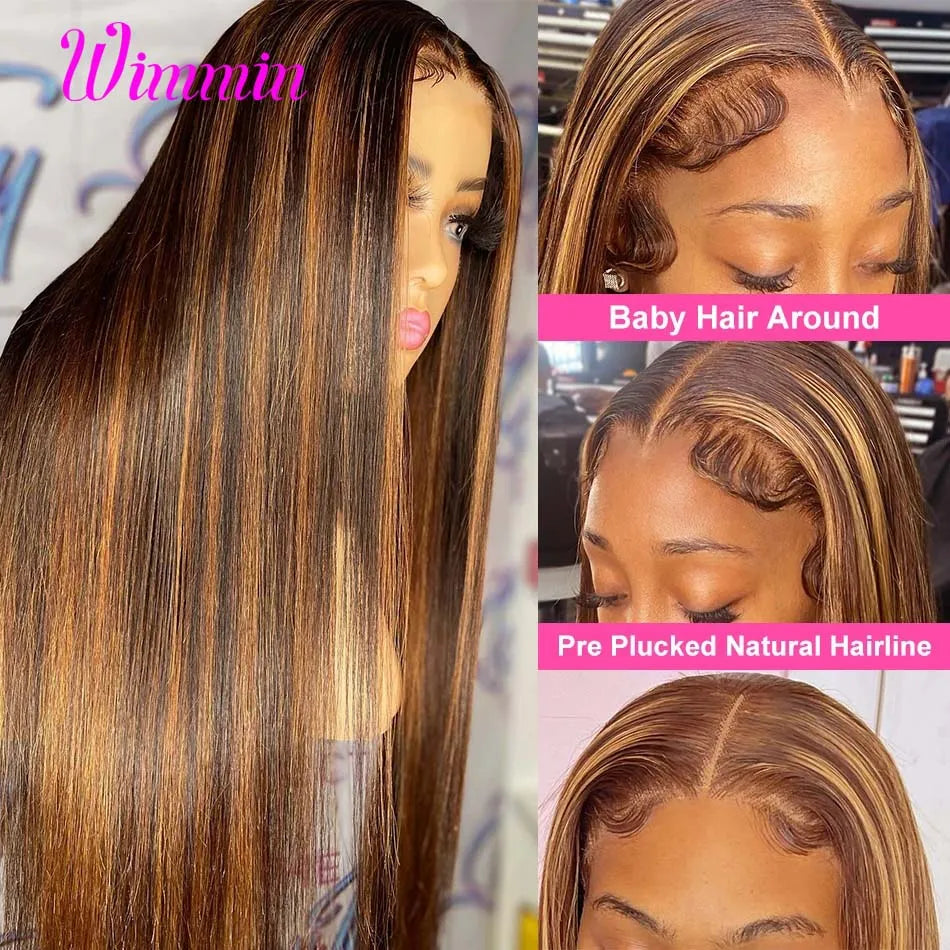 Highlight Wig Human Hair Straight Brazilian Hair 13x4/13x6 HD Lace Frontal Wig Glueless Blonde Lace Front Wig Human Hair Wimmin