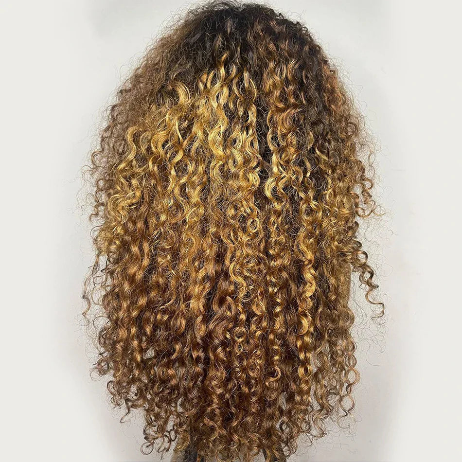 180%Density Soft Natural Hairline Ombre Blonde 26“Long Kinky Curly Lace Front Wig for Black Women BabyHair Glueless Preplucked