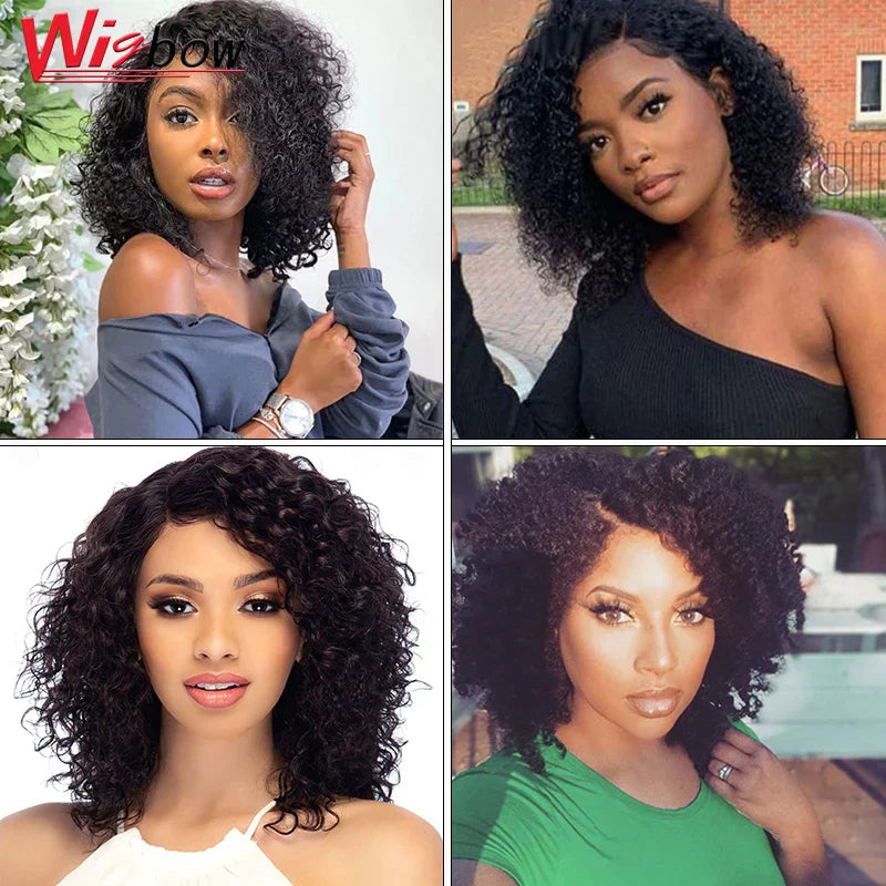 Short Kinky Curly Wig 4*4 Lace Closure Wig For Women Brazilian Human Hair Ombre Closure Wigs T1B 99J 30 Remy Hair Lace Wigs