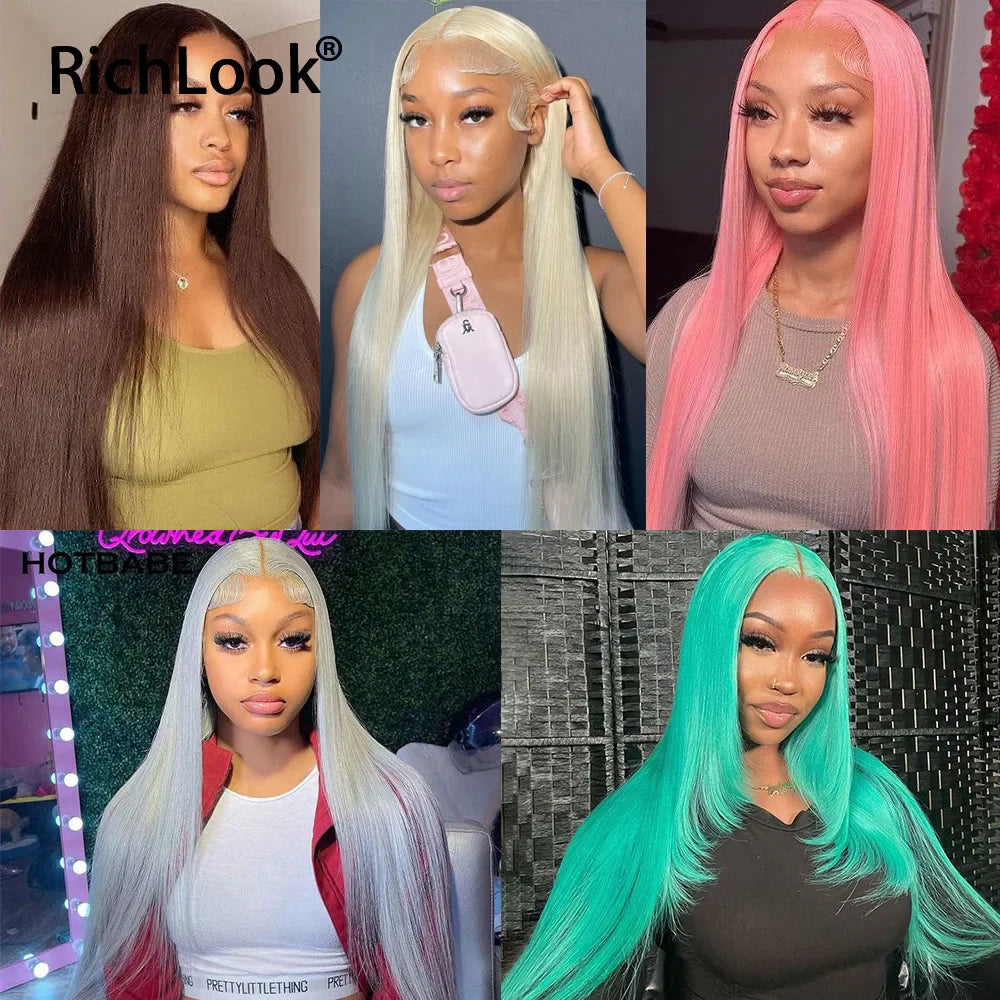 613 Bone Straight Lace Front Wig Pink Colored Human Hair Wig Preplucked Mint Green Ginger Orange 13x4 Lace Frontal Wig Remy Hair