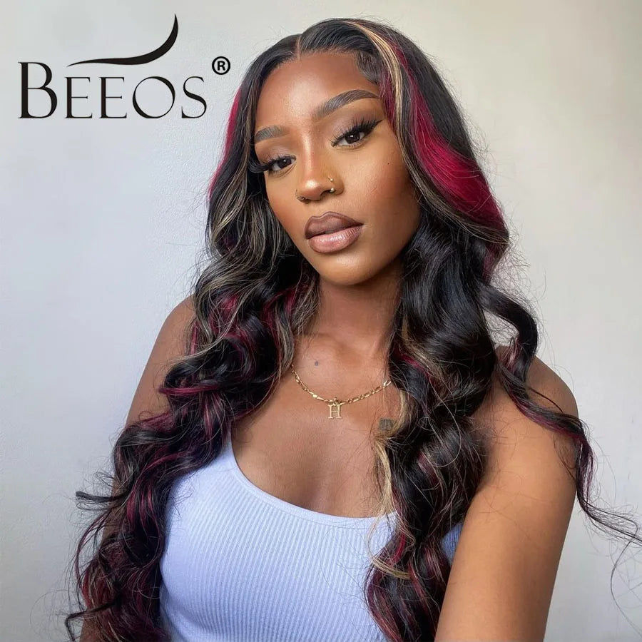 Ombre Highlight Blonde Red Glueless 13x6 HD Lace Frontal Human Hair Wigs Ready To Wear Pre plucked 5x5 HD Closure Wig Body Wave