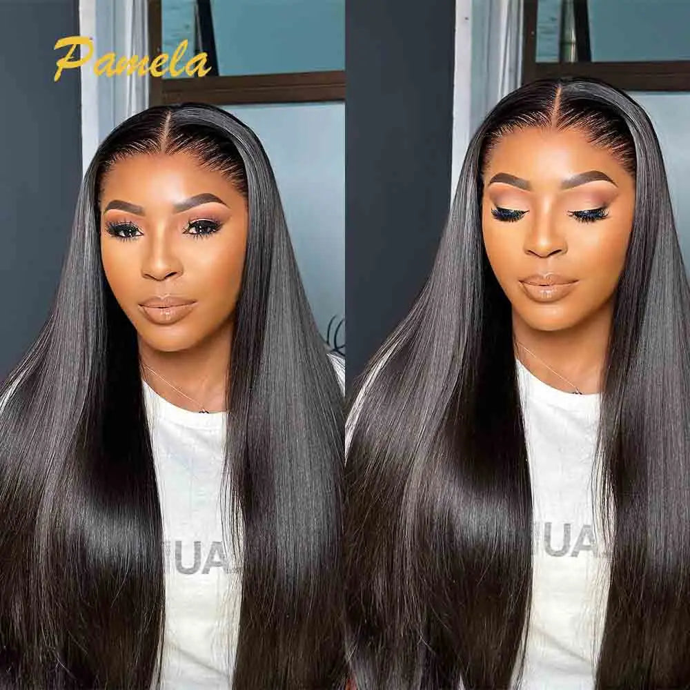 Double Drawn Glueless Wig Pre Plucked Human Hair Ready To Go 250% Density Bone Straight 4x4 13X6 HD Transparent Lace Frontal Wig