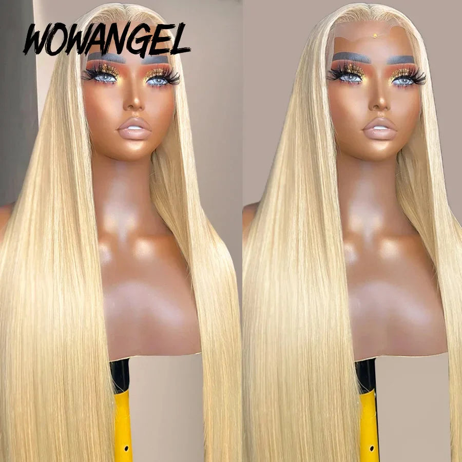 Wow Angel 32inch Glueless Wigs 613 Blonde Wigs 5x5 HD Lace Closure Human Hair Wigs Straight Wigs Melt Skins Ready to Go Wigs