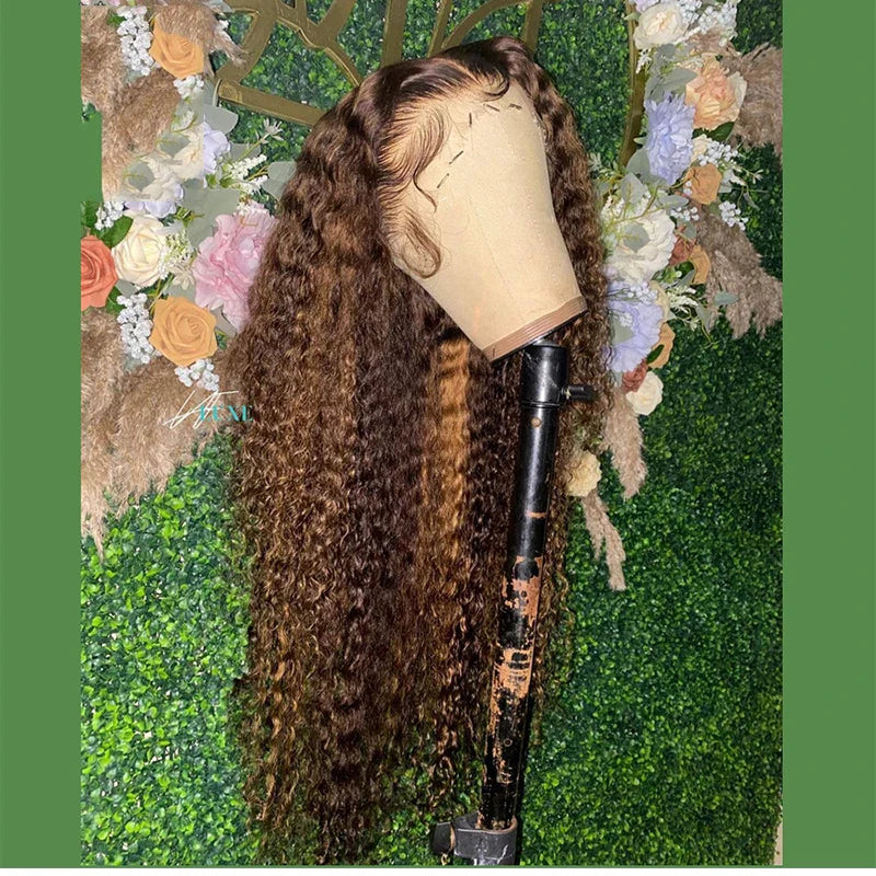 28inch Ombre Blonde Kinky Curly 23A Grade Full Lace Wig For Women With Baby Hair Glueless European Human Hair Jewis Wig