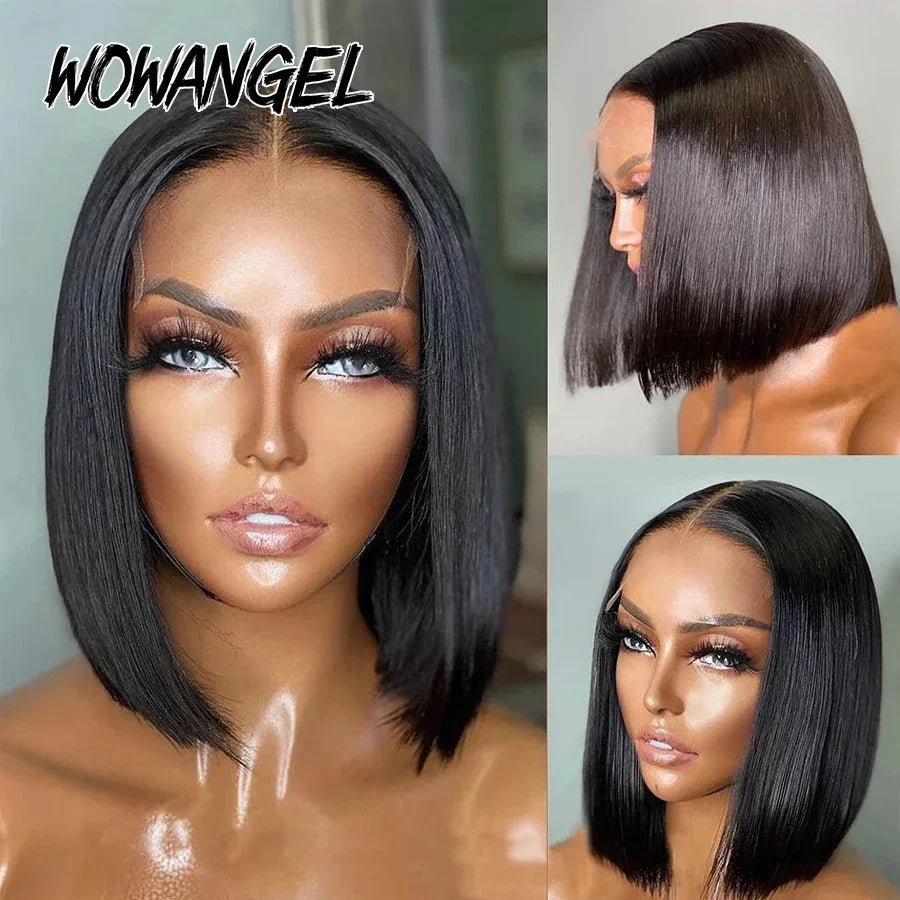 Wow Angel 250% Short Bob Wigs Glueless Wigs Ready to Go 5x5 HD Lace Closure Human Hair Wigs Pre Plucked Melt All Skins For Woman