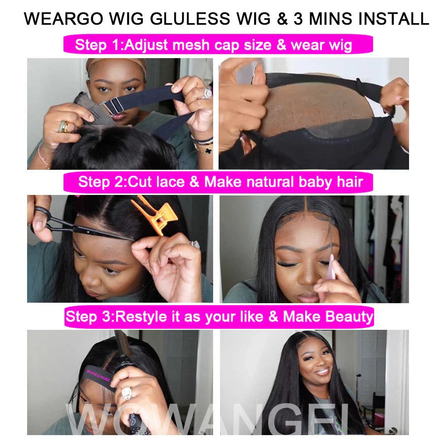 Wow Angel 5x5 Wear Go HD Lace Closure Glueless Wigs 28in Malaysian Straight Wig Pre Plucked Human Wigs Ready to Go Wig For Woman