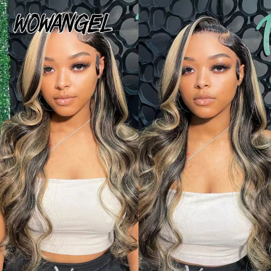 Wow Angel 1B27 Ombre Highlight 13x6 HD Lace Front Wigs Glueless Body Wave Pre plucked Ready to Wear Human Hair Wigs For Woman