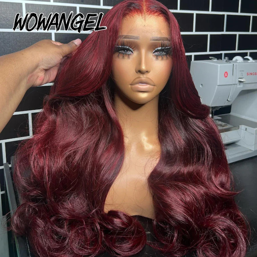 Wear&Go Pre Cut HD Lace Closure Wigs 250% 99J Burgundy Colored Body Wave Wigs 5x5 HD Transparent Lace Closure Human Hair Wigs