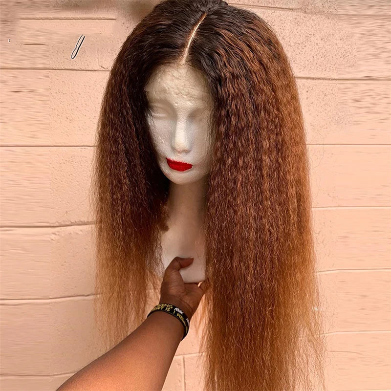 Yaki Ombre Blonde Kinky Straight 23A Grade Full Lace Wig For Women With Baby Hair Glueless European Human Hair Jewish Wig