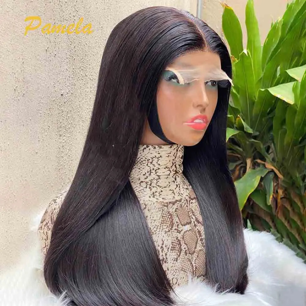 Double Drawn Glueless Wig Pre Plucked Human Hair Ready To Go 250% Density Bone Straight 4x4 13X6 HD Transparent Lace Frontal Wig