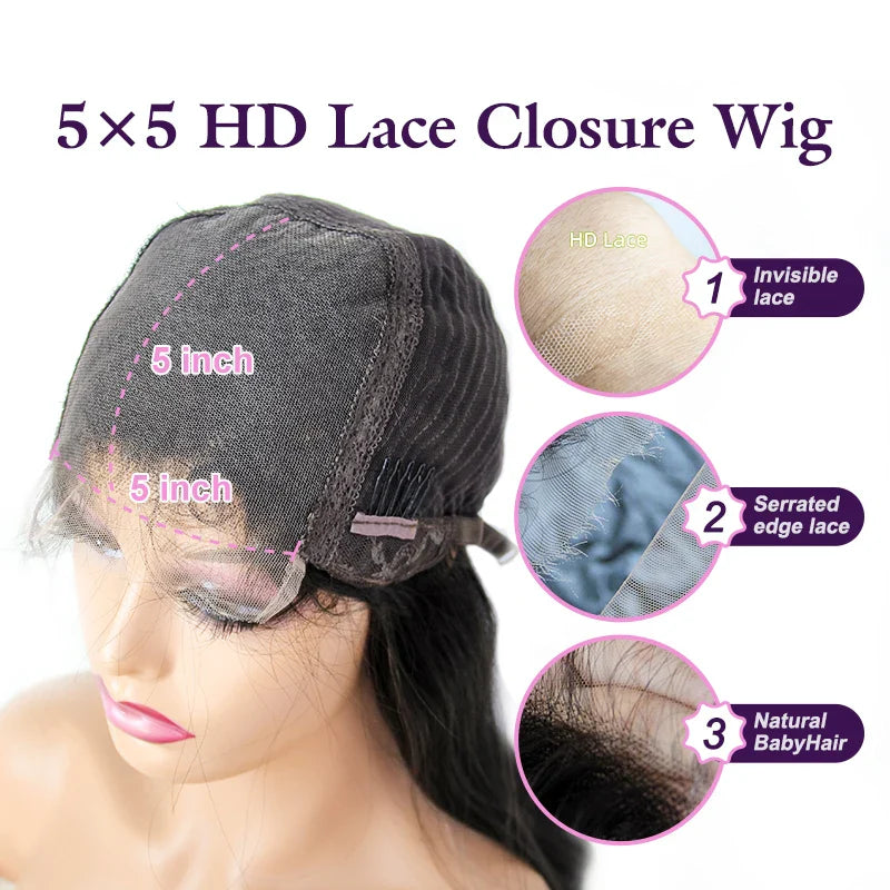 Ombre Kinky Straight 200% HD Lace Front Wig 5x5 Lace Closure Wig 13x6 Lace Frontal Wig Brazilian Wigs For Women Human Hair Remy