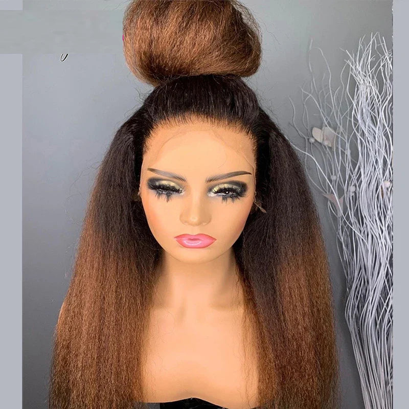 Yaki Ombre Blonde Kinky Straight 23A Grade Full Lace Wig For Women With Baby Hair Glueless European Human Hair Jewish Wig