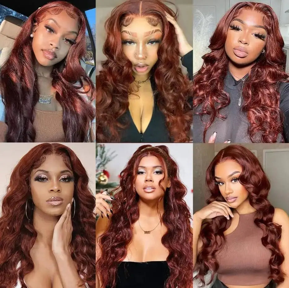 30inch Reddish Brown Colored Wigs 13X6 HD Lace Front Human Hair Wigs Body Wave Real HD Transparent Lace Frontal Wigs Pre Plucked