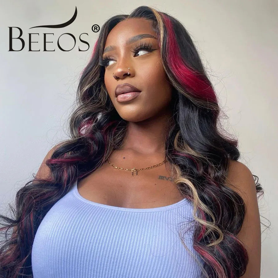 Ombre Highlight Blonde Red Glueless 13x6 HD Lace Frontal Human Hair Wigs Ready To Wear Pre plucked 5x5 HD Closure Wig Body Wave