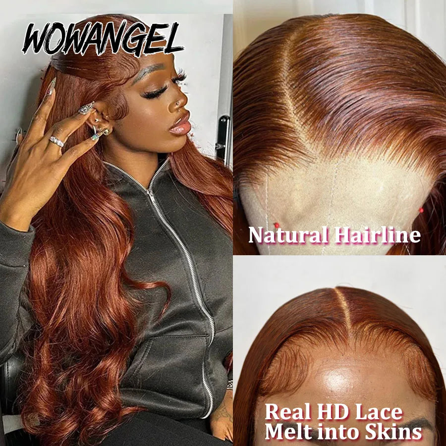 30inch Reddish Brown Colored Wigs 13X6 HD Lace Front Human Hair Wigs Body Wave Real HD Transparent Lace Frontal Wigs Pre Plucked