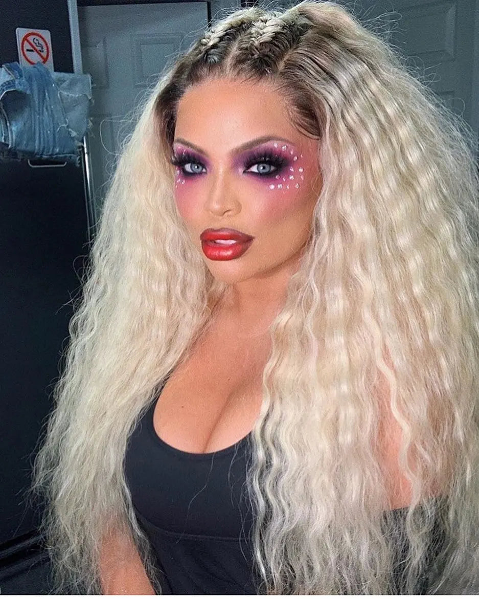 613 Blonde Lace Front Wig Ombre Blonde Kinky Curly Lace Wig T1B/613 Ombre Lace Front Wig 180% Mongolian Human Hair Wig For Women