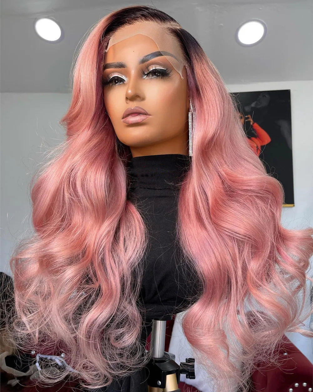 Glueless Ombre Pink Blonde with Dark Roots HD Transparent Lace Front Wigs Human Hair for Women Wavy Full Lace Wigs Pre plucked