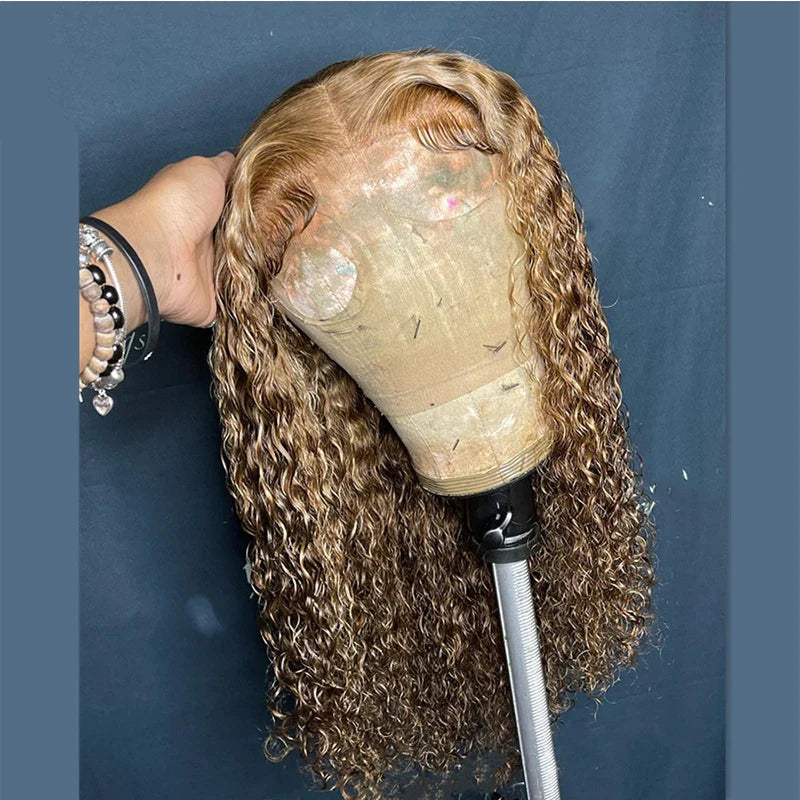 Long Glueless Highlight Ombre Blonde Kinky Curly 23A Grade Full Lace Wig For Black Women BabyHair European Human Hair Jewish