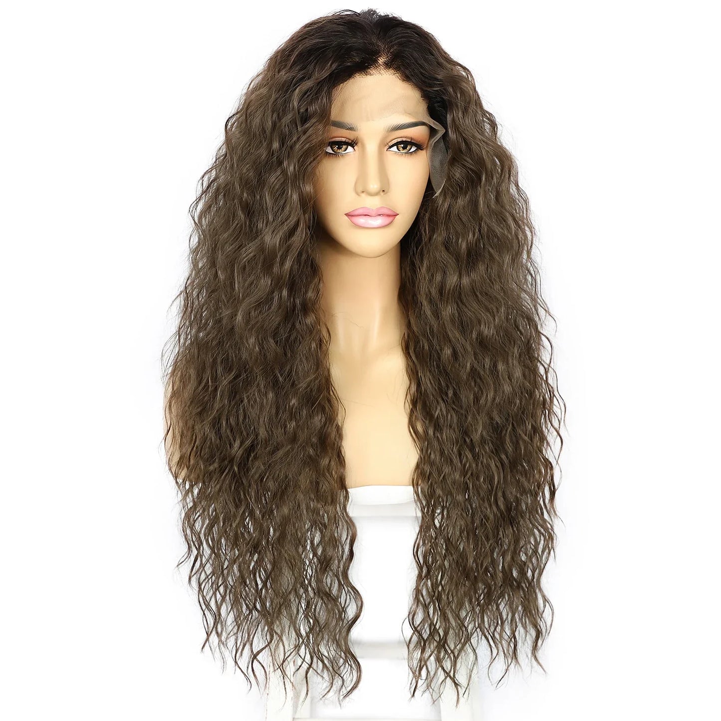 2023 Autumn Synthetic 13x3 Lace Front Wig Ombre Roots Brown Kinky Curly Wig Soft Transparent Lace Front Wig for Women Daily