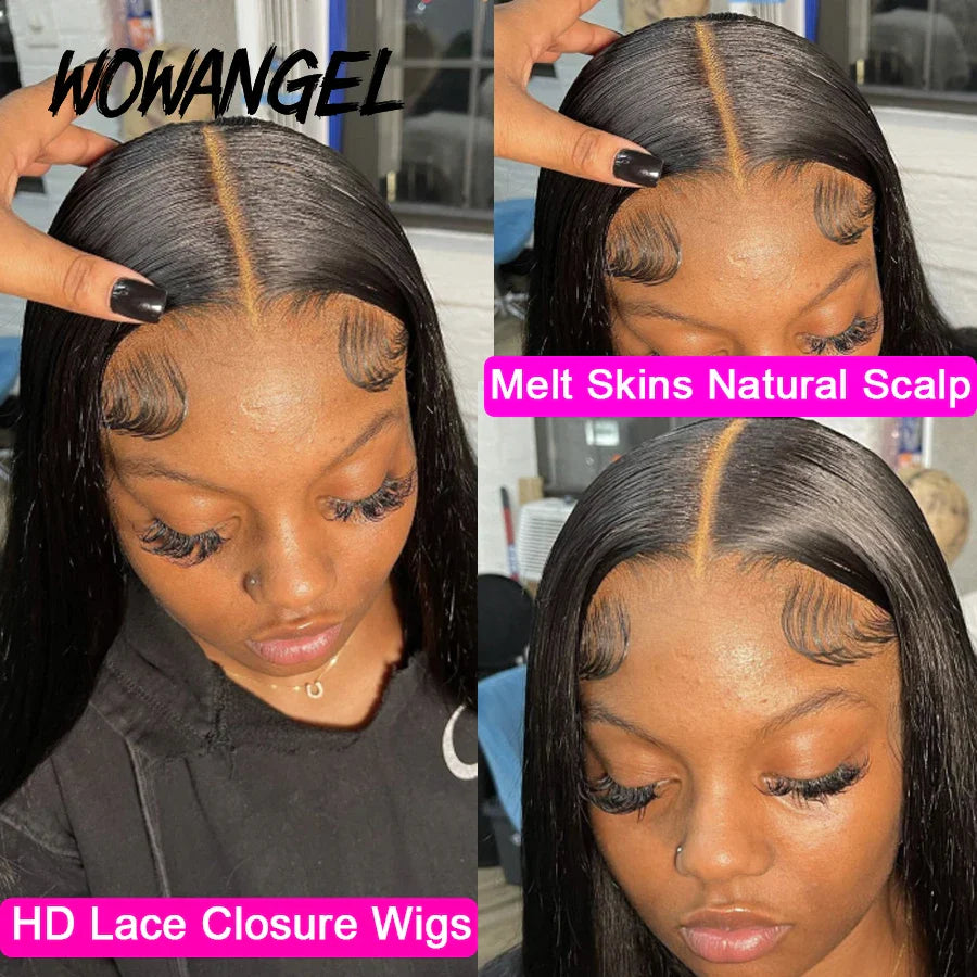 Wow Angel 5x5 Wear Go HD Lace Closure Glueless Wigs 28in Malaysian Straight Wig Pre Plucked Human Wigs Ready to Go Wig For Woman