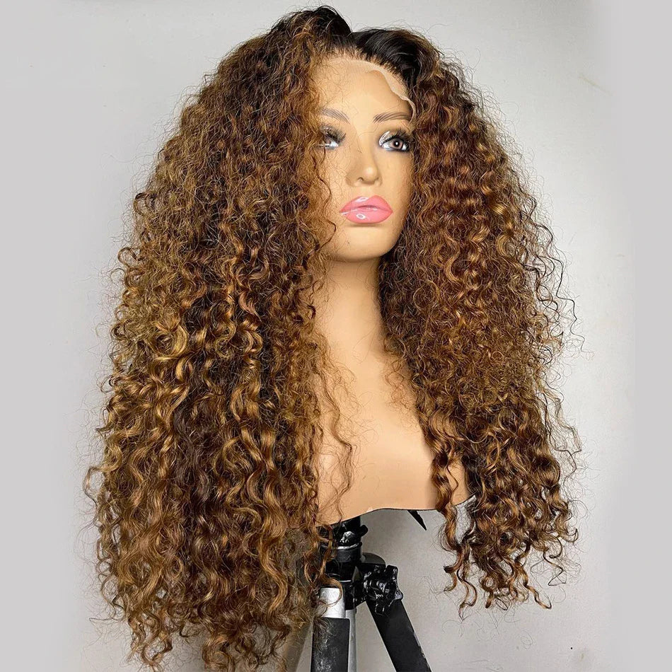 180%Density Soft Natural Hairline Ombre Blonde 26“Long Kinky Curly Lace Front Wig for Black Women BabyHair Glueless Preplucked