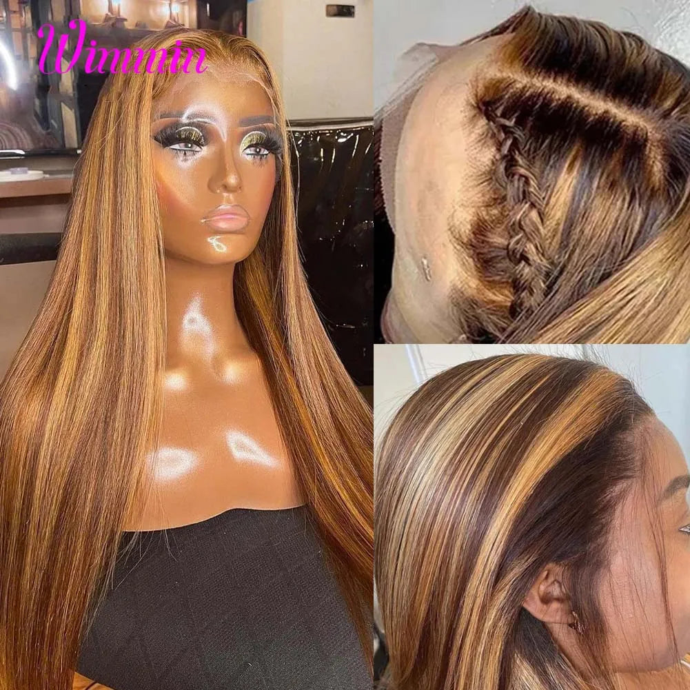 Highlight Wig Human Hair Straight Brazilian Hair 13x4/13x6 HD Lace Frontal Wig Glueless Blonde Lace Front Wig Human Hair Wimmin