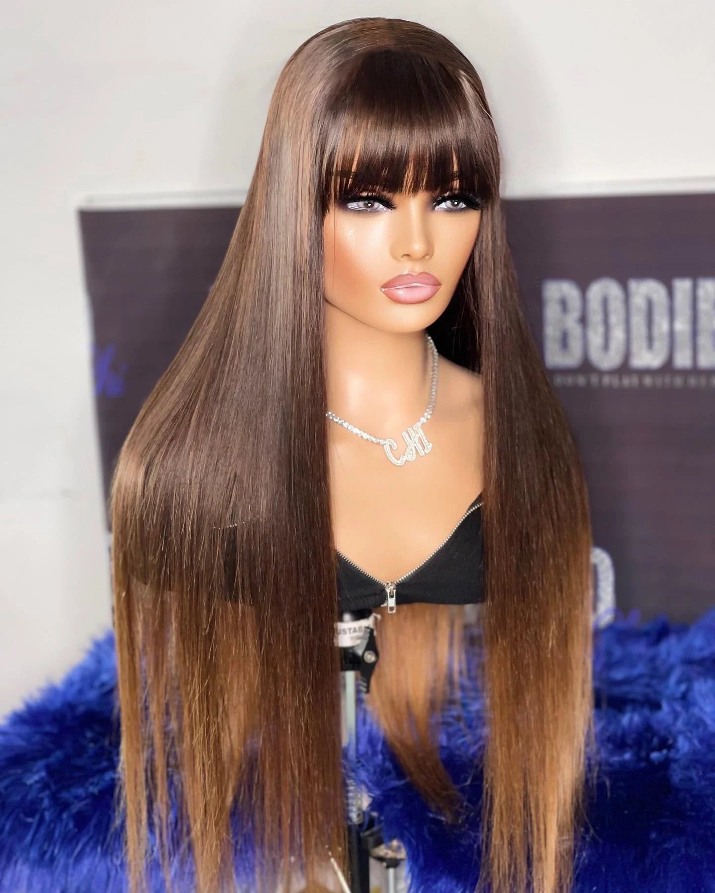 Straight Brown Wig With Bangs Fringe Human Hair Wigs With Bang For Women Brazilian Remy Full Machine Made Glueless Ready To Go