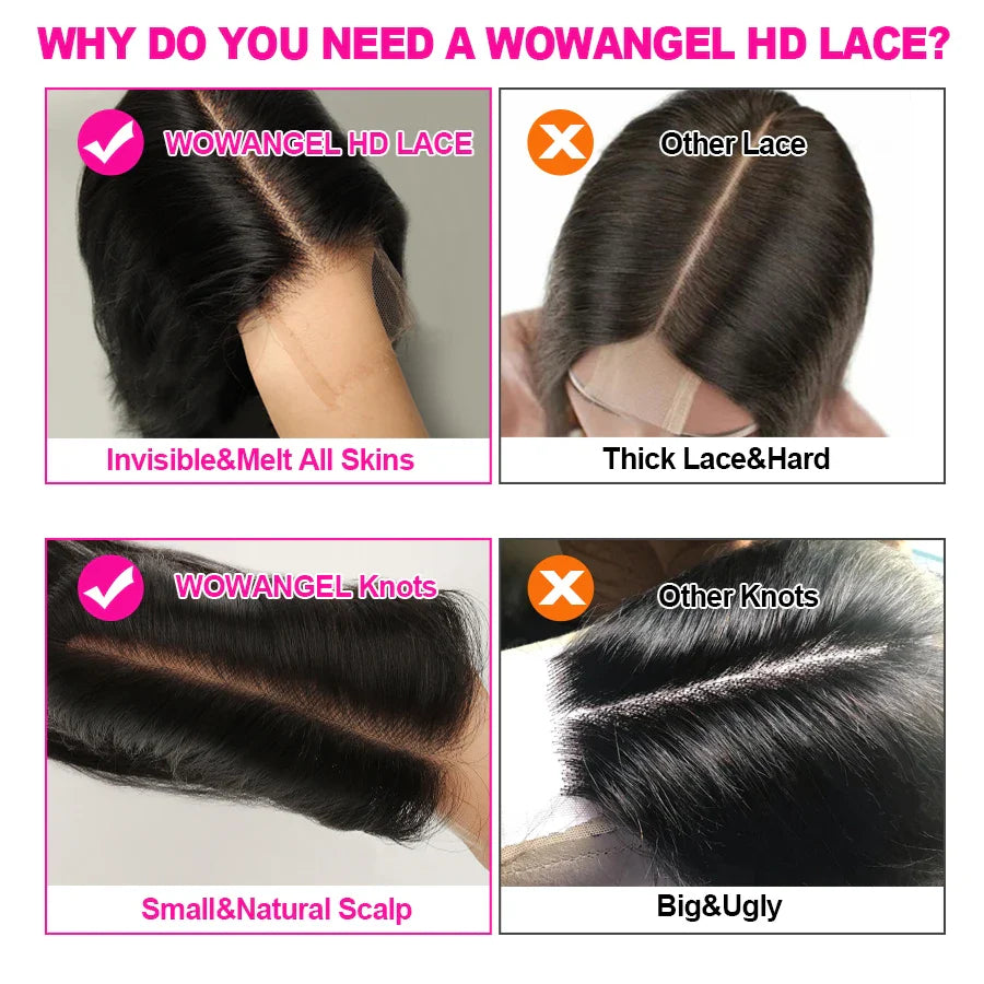 Wow Angel 2x6 HD Lace Closure with Bundles Human Hair Deep Parting Melt Skins 30 32inch Brazilian Straight Hair Extensions