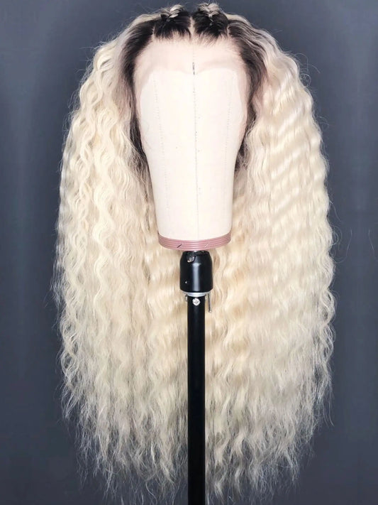 613 Blonde Lace Front Wig Ombre Blonde Kinky Curly Lace Wig T1B/613 Ombre Lace Front Wig 180% Mongolian Human Hair Wig For Women
