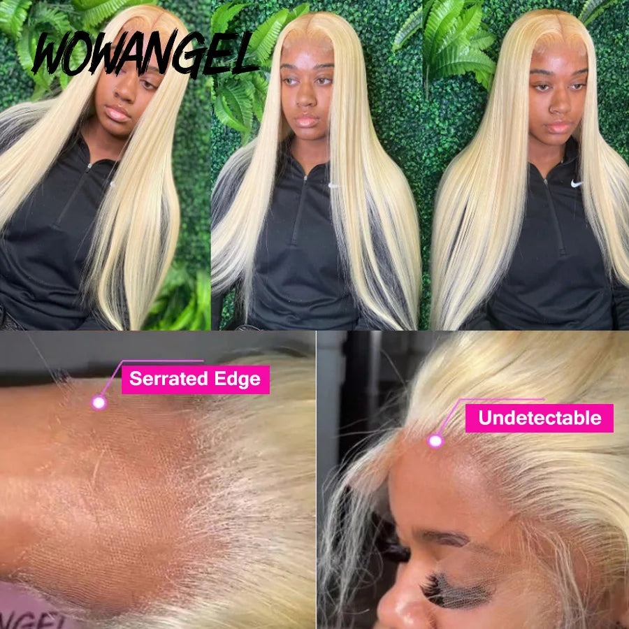 Wow Angel 32inch Glueless Wigs 613 Blonde Wigs 5x5 HD Lace Closure Human Hair Wigs Straight Wigs Melt Skins Ready to Go Wigs